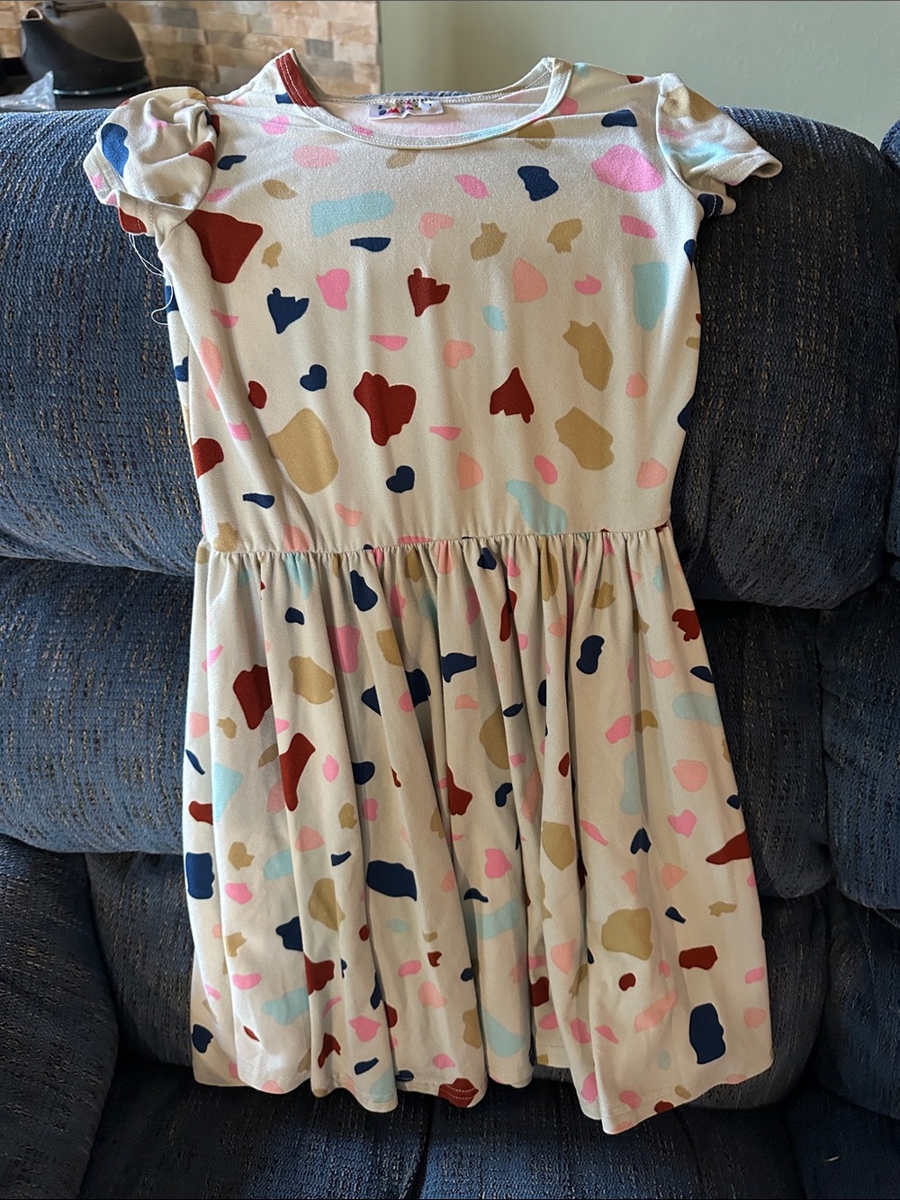 Dot Dot Smile Cream Dress with Multicolor Abstract Spots